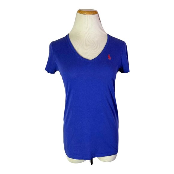 Y2K Ralph Lauren Sport Size S V-Neck Tee Cotton Violet - Picture 1 of 8